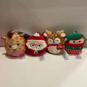 Squishmallows Zuni the Giraffe, Bartie the elf, Nick and dawn the deer clips3.5”